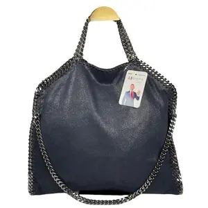 Pre-owned stella mccartney Vegan Tote Bags Midnight Blue Metallic Chain Large Shoulder Purse Hobo
