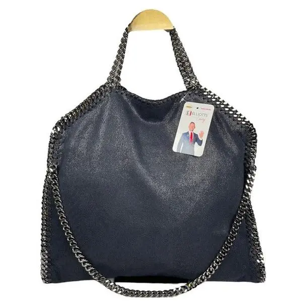 Pre-owned Stella McCartney Vegan Tote Bags Midnight Blue Metallic Chain Large Shoulder Purse Hobo