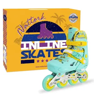 Birthday Gift for children - Nattork Kids' Adjustable Inline Skates for Beginners (Ages 4-12), 8 Self-Powered Light-Up Wheels, Indoor & Outdoor Use - Purple/Teal/Hot Pink