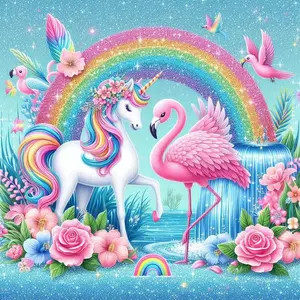 5D DIY Diamond Painting Kit, Crafts, Unicorn Flamingo Rainbow Mosaic Canvas Art, Home Wall Decor Gift for Birthday, Anniversary