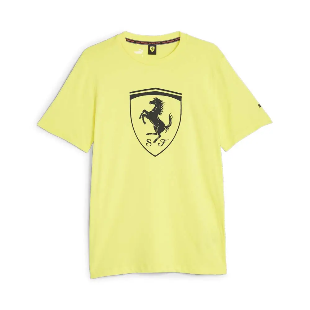 PUMA Mens Scuderia Ferrari Race Tonal Shield Crew Neck Short Sleeve Casual Tops Casual - Yellow