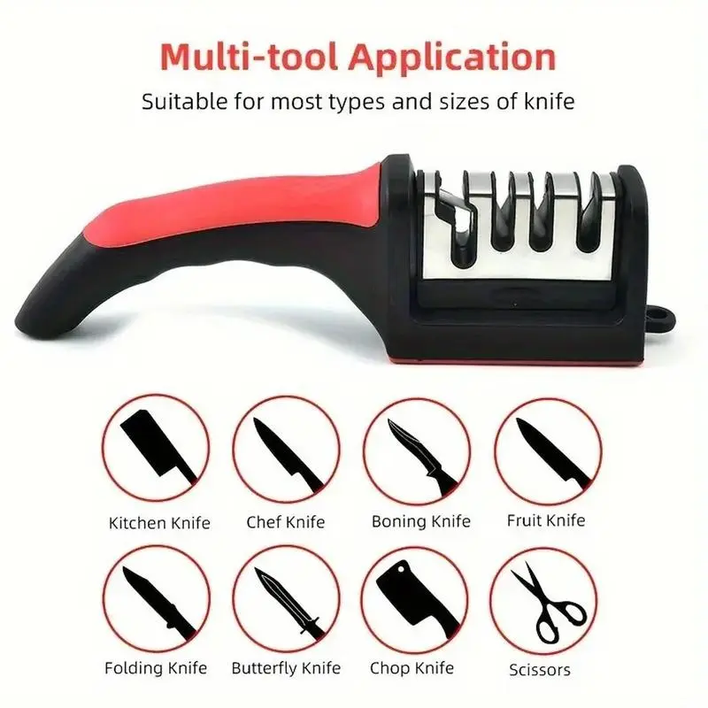 4-in-1 Manual Sharpener with Removable Grinding Head, Non-Slip Base Kitchen Gadget for Chef Blades, Fruit Blades and Scissors