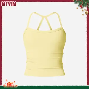 MFVIM  Women's solid color camisole sports undershirt, high elasticity breathable and comfortable self-padded sports undershirt, suitable for yoga gym workout, women's indoor and outdoor sportswear Cherry-Red Valentine's Tops women Casual Womenswear Basic
