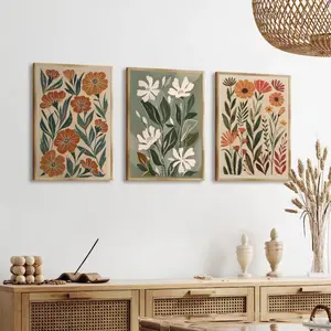 Optional Wooden Frame Bohemian Abstract Floral Boho Print Floral Abstract Design Canvas Printing Spring Wildflower Plant Wall Art Posters for Modern Living Room Bedroom Home Decor