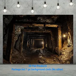 2D Flat, 1-Piece Mine Tunnel Backdrop - UV Printed Deep Mine Scene Decoration, No Electricity Required, Suitable for Halloween, Theme Parties, Home, Yard, or Office Industrial Mining Decorations - Durable Polyester Material, Full of Atmosphere, No Power R