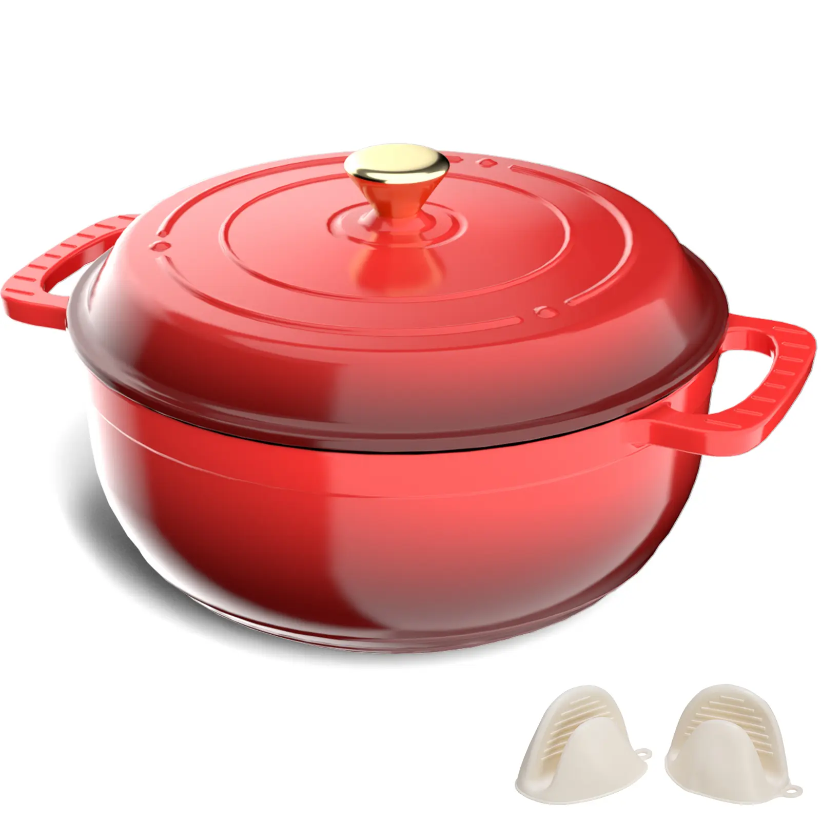 ROVSUN Enameled Cast Iron Round Dutch Oven, 5/6/7.5QT Pot with Lid &Dual Handles with Silicone Gloves,Oven Safe up to 500°F, Heavy-Duty Pre-Seasoned Cookware for Bread Baking, Braising, Stews, Roasting,Nonstick Durable Cooking,TikTokShopBlackFriday