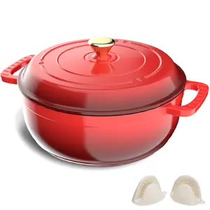 ROVSUN Enameled Cast Iron Round Dutch Oven, 5/6/7.5QT Pot with Lid &Dual Handles with Silicone Gloves,Oven Safe up to 500°F, Heavy-Duty Pre-Seasoned Cookware for Bread Baking, Braising, Stews, Roasting,Nonstick Durable Cooking,TikTokShopBlackFriday