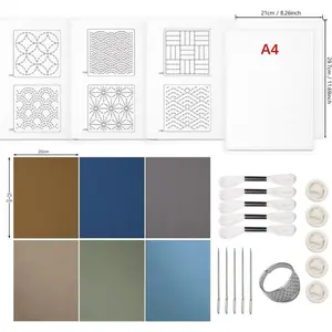 Sashiko Kit Sashiko Thread,  and Thimble, Inspired Water Soluble Patterns for  Sashiko and Embroidery Design (Style C)