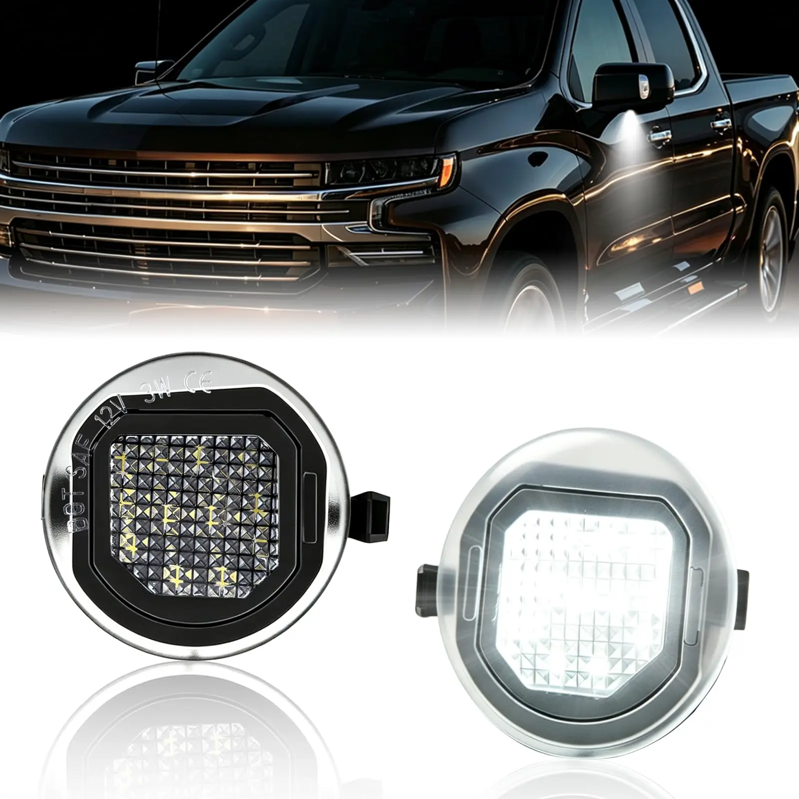 Gempro 2Pcs LED Side Mirror Puddle Light for 2015-2022 Chevy Silverado | GMC Sierra 1500 2500HD 3500HD, Chevy Suburban Tahoe GMC Yukon XL, Cadillac Escalade ESV, Towing Mirror Lamps, 6000K White, Waterproof, Abs Housing, Chevy/Gmc, Led Chips