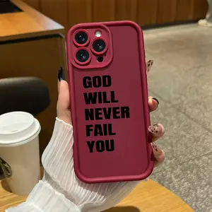 Bible Verse Phone Case - "God Will Never Fail You" Black Aesthetic Shockproof Cover for iPhone 11,12,13,14,15,16,17 Pro Max,Plus, Iphone 16 Plus