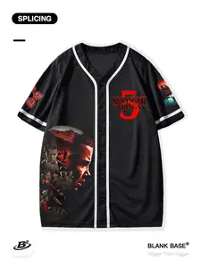 Stranger Things Last Battle Print Loose Short Sleeve Shirt, Casual Breathable Unisex Top, Trendy Letter Pattern, All Seasons Wear