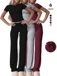 2026 Women's Two-Piece Y2K, Fitted Baby Tee & High-Waist Flare Lounge Pants, Stylish Loungewear, Workout Set, Organic Textile, All Seasons Wear