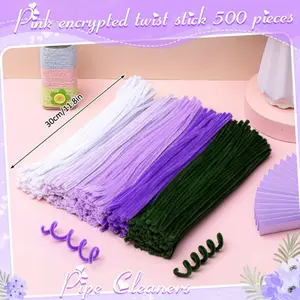 500 Chenille Stems for Pipe Cleaners, Bulk Plush Sticks for DIY Art Projects, Creative Gift Wrapping, Party Decoration (Purple Flowers)