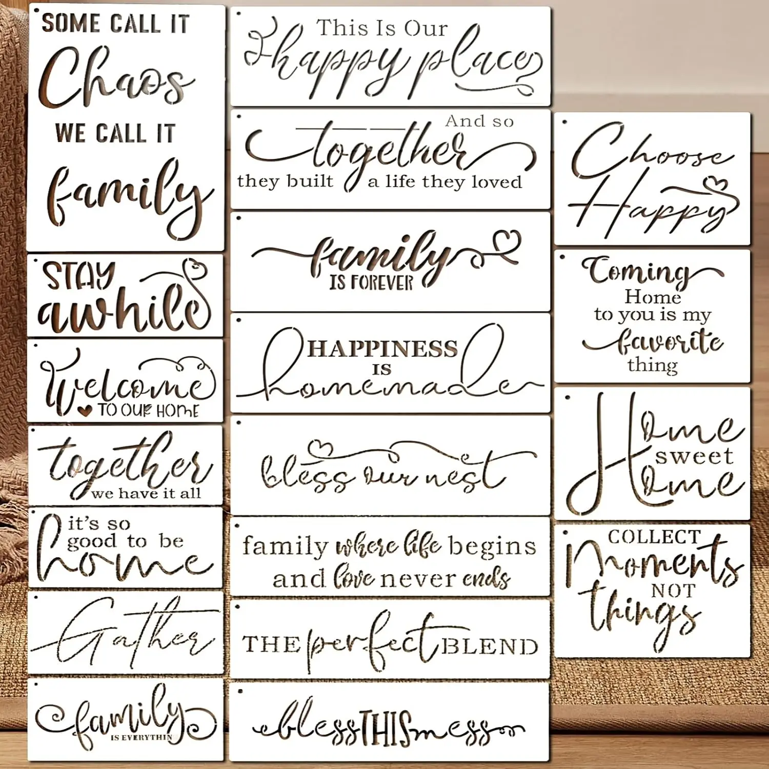 Inspirational Word Stencils for Painting on  Fabric - 20 count  Farmhouse Sign Lettering Templates for DIY Crafts, Wall Art Home Decor