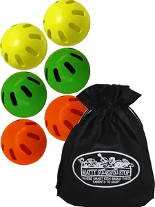 Matty's Toy Stop Wiffle Balls Yellow, Green & Orange Official Size Baseballs Bundle with Storage Bag - 6 Pack