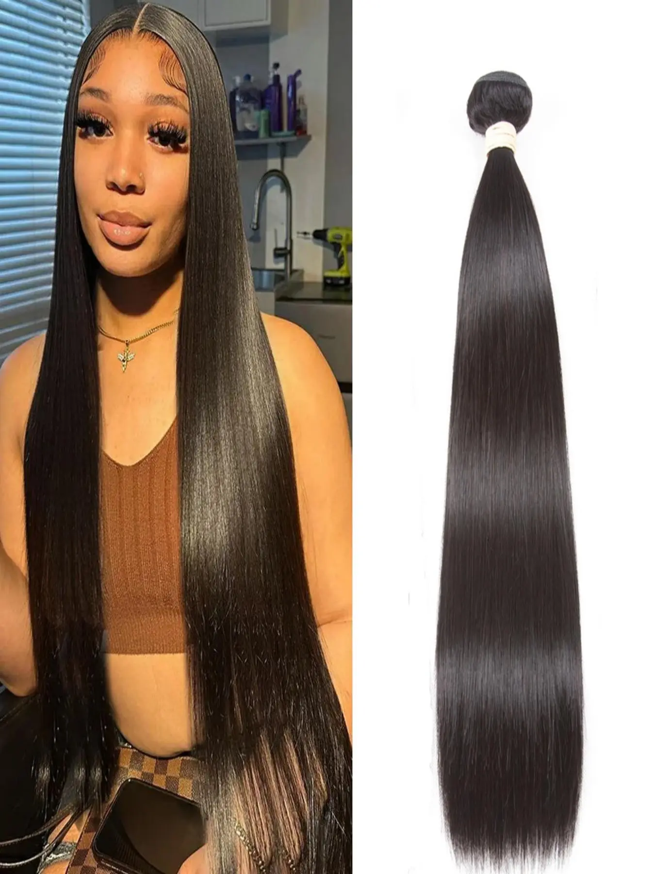 1PC 4A-NST Natural Black Silky Straight Human Hair Bundle, Brazilian Hair Weave, Hair Weft Extensions