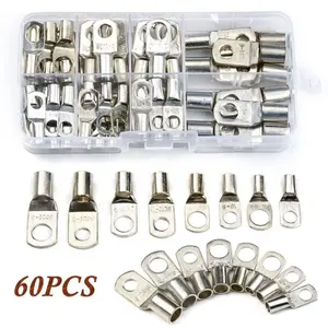60pcs Wire Lug Connector Ring SC6-25 Copper Connectors Bare Cable Electric Crimp Terminal Connector with Cable Diameter and Screw Hole Diameter Wire Splice Connectors Kit