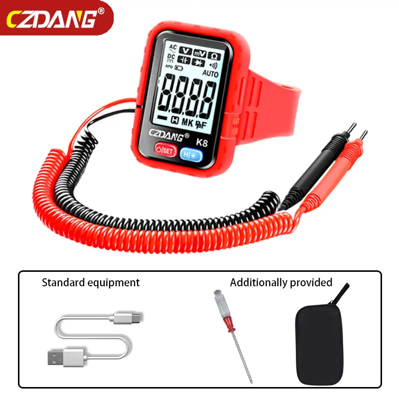 CZDANG Unisex Adult Wearable Digital Multimeter - USB Charging, Hands-Free Design, 3.7V 130mAh 0.481Wh Built-In Cells, Measures AC/DC Voltage, Resistance, Continuity, Ideal for Electricians, Engineers, DIY Enthusiasts