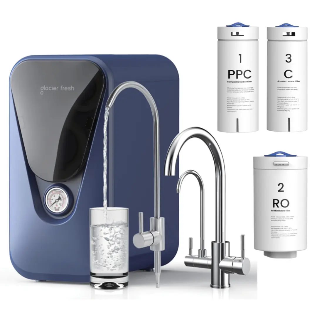 Under-Sink RO System 800 GPD with Faucet, Glacier fresh Reverse Osmosis Water Filter, Non-Electric, No Noise/No Drilling, 3:1 Pure-to-Drain, 5-Stage Tankless, Reduces PFAS/PFOS Waterfall