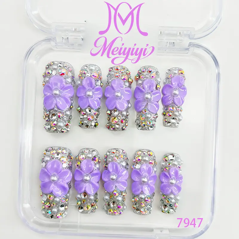 .DP.7947.Full rhinestone carved wearable nails