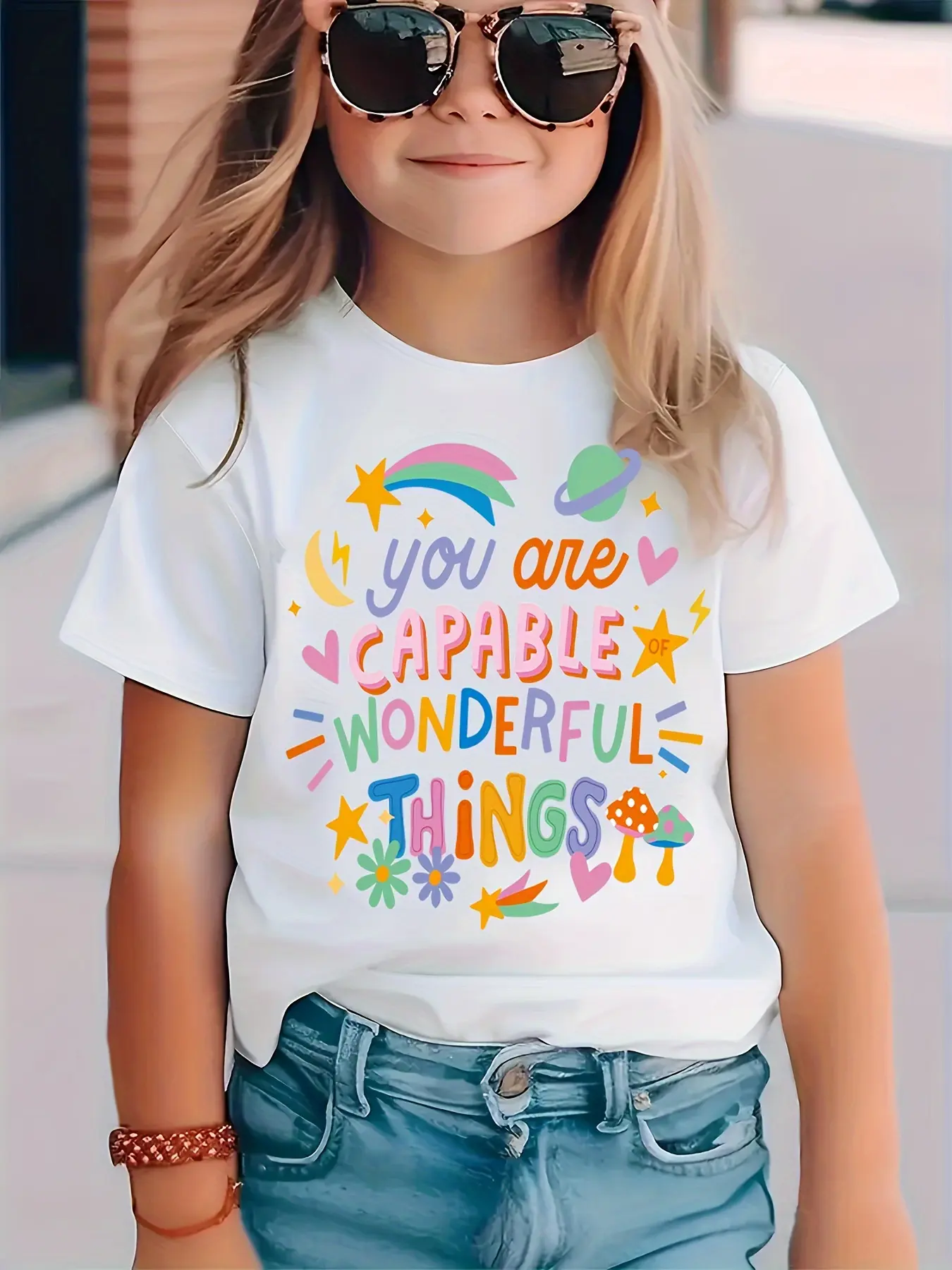 PUEMCO Girls' Fitted Cotton Crew Neck Short Sleeve Graphic Tee (2-3y,3-4y,4-5y,5-6y,6-7y) - Positive Affirmation Top with "You Are Capable Of Wonderful Things" Quote, "SISTER of the WILD 1" Design, Playful Animal Illustrations, Classic White, Basic, Regul