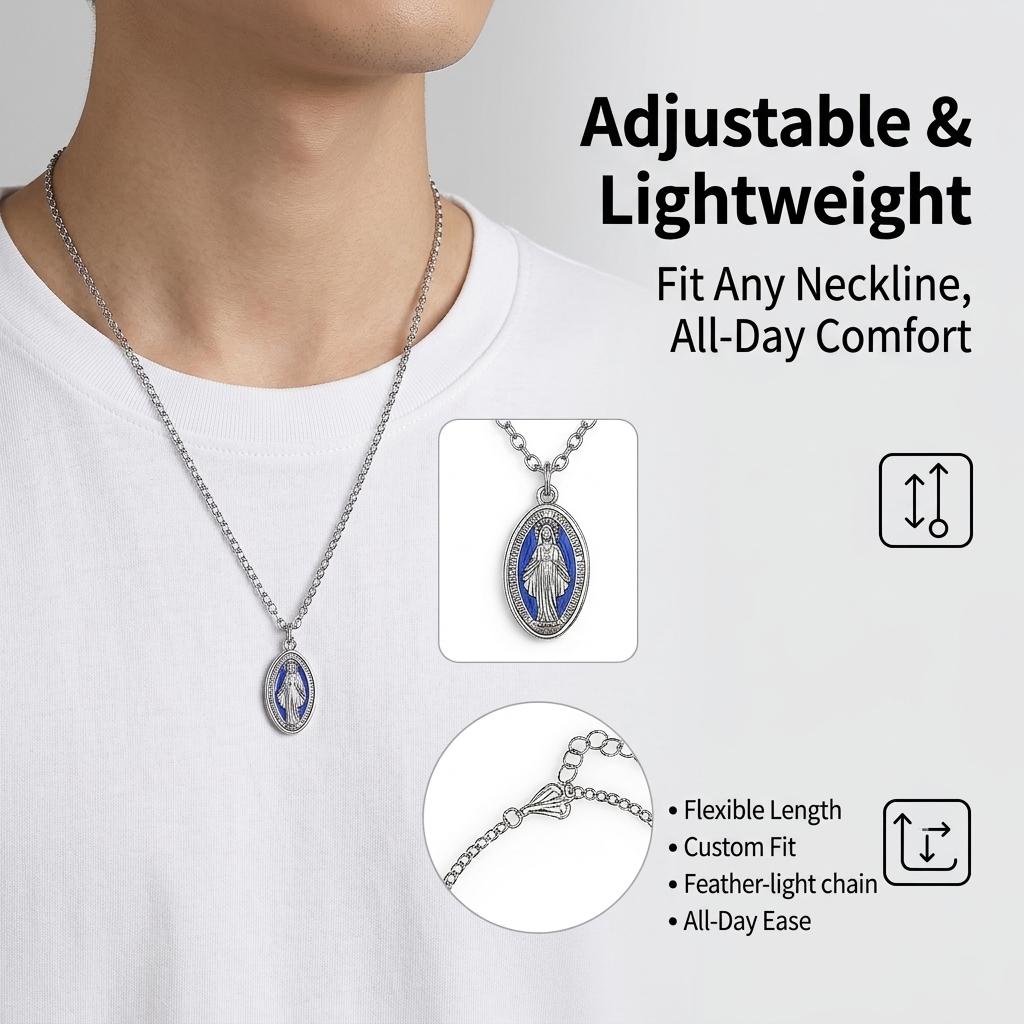 Virgin Mary Necklace Blue Enamel Craft Pendant Necklace