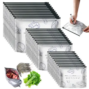 2026 New Resealable Vacuum Zipper Pouches for Food Stand Up Foil Sealable Bags with Label and Zip Lock for Vegetable Fruit Meat 3 Size Airtight Container Set Thick Kitchen Organiser(Boxd)
