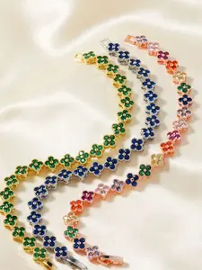 Iced Out Multicolor Four Leaf Clover Tennis Necklace, Lucky Clover Zircon-Encrusted Design, Dainty Luxury Clavicle Chain, Versatile European-Style Neckwear, Perfect Gift for Girlfriend & Best Friend