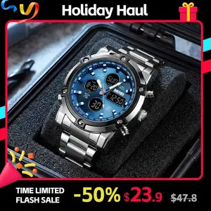 SKMEI Fashion Multi functional Sports Men's Watch, 48Mm Metal Case with 3 Time Zone Night Light 30M Waterproof Stainless Steel Strap, Dual Time Display, Timer, Calendar, Alarm Clock Function Watch Wristwatch