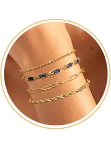 4Pcs Gold Birthstone Bracelets for Women Waterproof Non Tarnish Dainty 14K Gold Plated Stackable Bracelet Set Emerald Green Friendship Bracelets Jewellery Gift for Mom