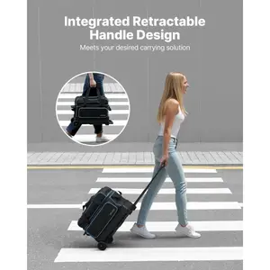 VEVOR Bowling Ball Bag, 3 Ball Double Roller Bowling Bag with Wheels, Featuring a Separate Compartment for Shoes (Up To US Size 16) Oversized Accessory Pocket, Retractable Handle Extends to 41.34 in