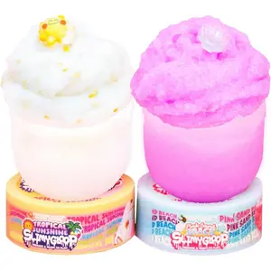 SLIMYGLOOP 2-Pack – Peach Sand Beach Coconut-Scented Fizz Slime, Tropical Sunshine Sunscreen-Scented Glossy Slime