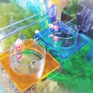 Fish Tank Aquarium Feeding Ring, Small Fish Food Dispenser, Fluorescent Color Wall Mount, Square Transparent Acrylic Tube, Fixed Feeding Prevents Scatter