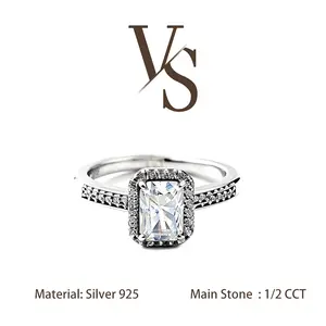 [Venus Jewelry] Synthetic Mossianite 1CT 2CT Radiant Embarld Shape Halo Design Silver 925  Ring