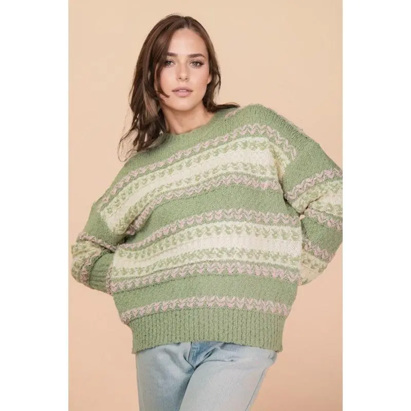 Fuzzy Color Block Knit Sweater