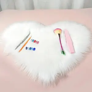 Heart Shaped Faux Fur Makeup Mat, 1 Count Faux Fur Makeup Display Pad, Photography Prop, Home Decor, Room Decor, Bedroom Decor