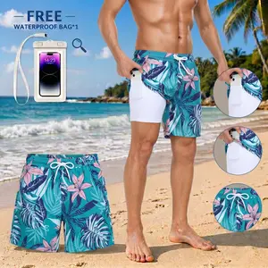 Mens 2 In 1 Swim Trunks Compression Boxer Brief Liner Quick Dry Beach Shorts Anti Sand Fabric No Chafing Boardshorts Saltwater Resistant Swimming Surfing Water Sports Breathable Anti Odor Summer Vacation Pool Party Swimwear Drawstring Waist Performance ti