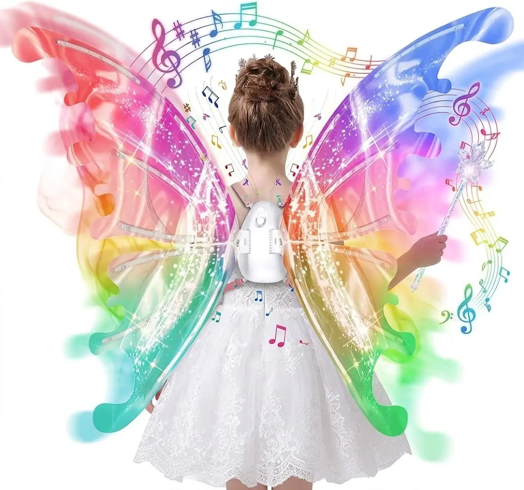 LED Glow Fairy Aesthetic Butterfly Wings Costume Prop for 4-12 Years Girls - Musical Moving Interactive Wearable, Cosplay Dress-Up Accessory, Christmas Halloween Festive Party Gift