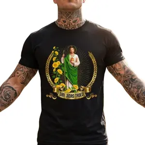 Menswear San Judas de Tadeo Graphic T-Shirt Mexico's Defender of Lost Causes Short Sleeve Crewneck Cotton Casual Tops for Spring Summer Perfect for Casual Wear Tropical Day Festival Soft Fabric