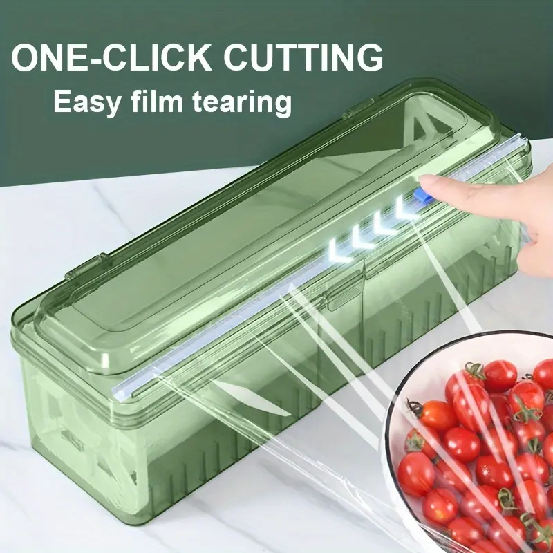 Food-Safe PET Material - Upgraded Thick Cling Film Dispenser with Suction Base - Large Roll Kitchen Wrap Easy Cutting Tearing Cutter for Home & Restaurant Use Kitchen Gadgets Kitchen Accessories