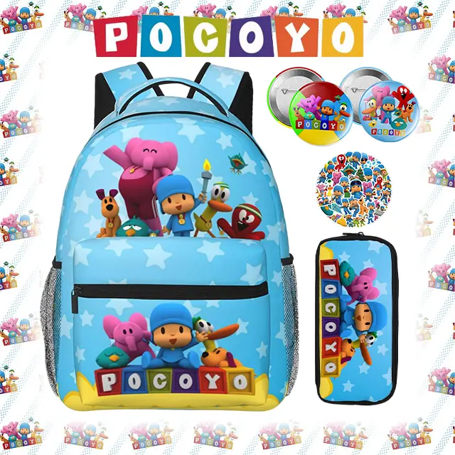 Pocoyo Backpack for Children, Cartoon Print Fashion Teen Daypack with Adjustable Straps, Lightweight Material, Multi-Pocket Storage & Laptop Compartment for Travel