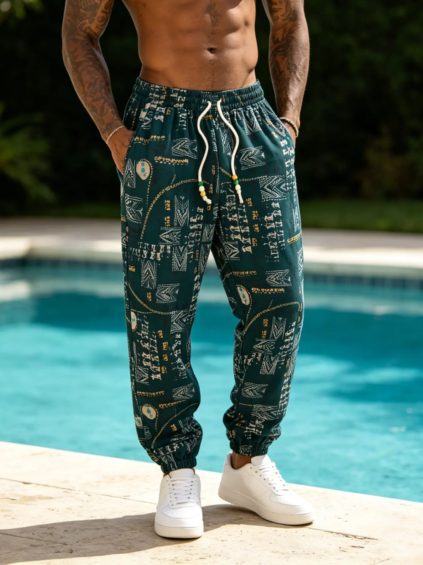 Men's Aztec Print Jogger Pants, Elastic Waist Casual Trousers, Athleisure Style Bottoms, Ideal for Beach Vacation, Streetwear & Loungewear