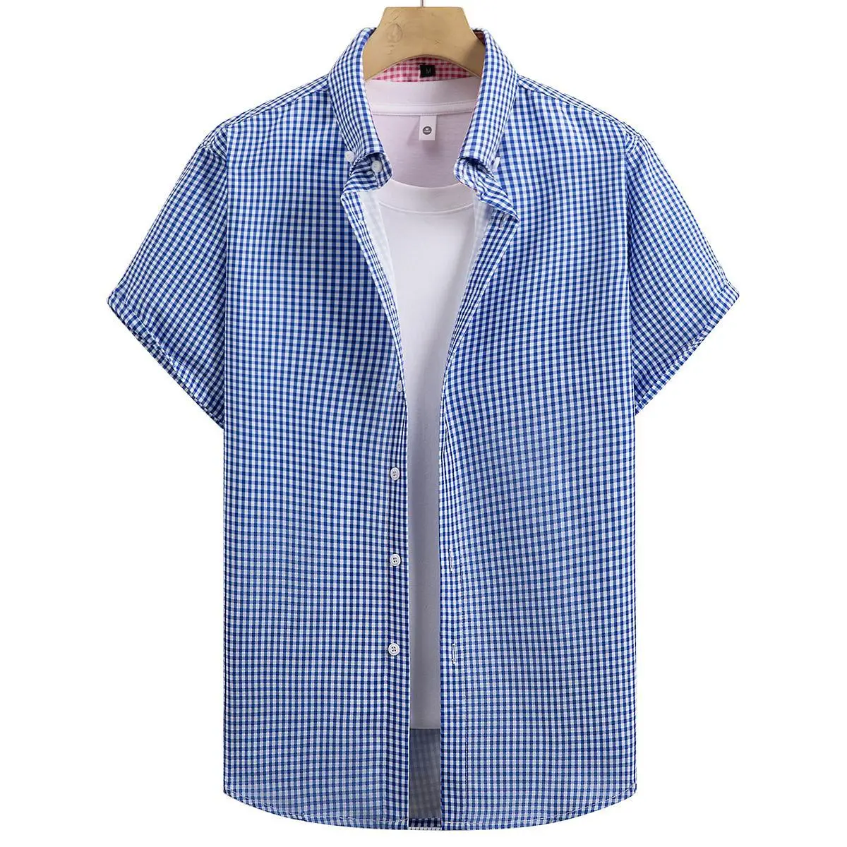 Men's Classic Stylish Checkered Short-Sleeve Shirt - Crisp, Fresh, Lightweight, Wrinkle-Free Casual Shortsleeve Top with Light Fabric for Summer Urban, Outdoor Wear, Gingham, Menswear, Outdoors, Holiday, Basic, Chic, Polyester