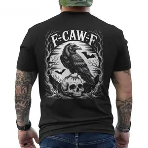 Men's Black Crow F-Caw-F Funny Moon Gothic Adult Humor Graphic T-Shirt - Casual Style Tee, Round Neck, Streetwear, Short-Sleeve Sports Top