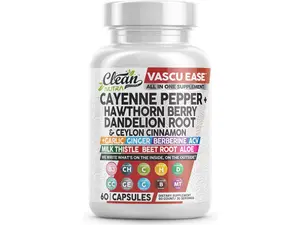 Clean Nutra Cayenne Pepper, Hawthorn Berry, Dandelion Root, Ceylon Cinnamon, Garlic, Ginger, Berberine, ACV, Milk Thistle & More for Wellness Capsules – Vascu Ease