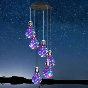 Solar Powered Wind Chime LED Light Bulb Outdoor Patio Hanging Lights Outdoor Landscape Lighting Copper Wire Hanging Lamp for Home Garden Party Yard Festival Decoration