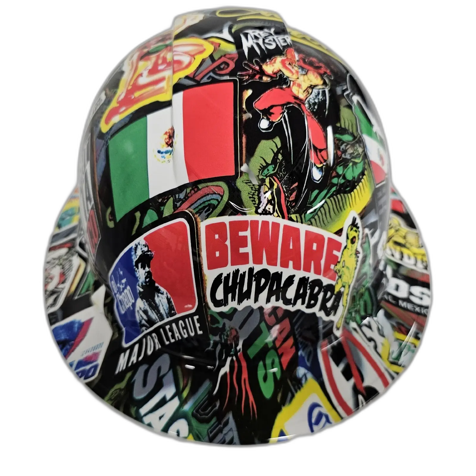Mexican Lucha Libre Sticker Bomb - Custom Hydro Dipped Full Brim Hard Hat