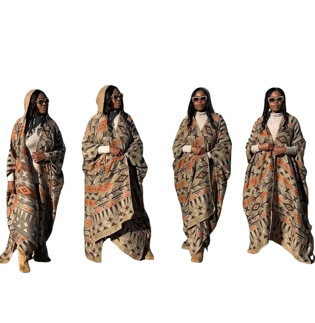 Women's Hooded Winter Kimono Poncho Coat - Colorful, Fashionable Fits with Sleeves for Cozy Open-Front Warmth & Chic Layered Look