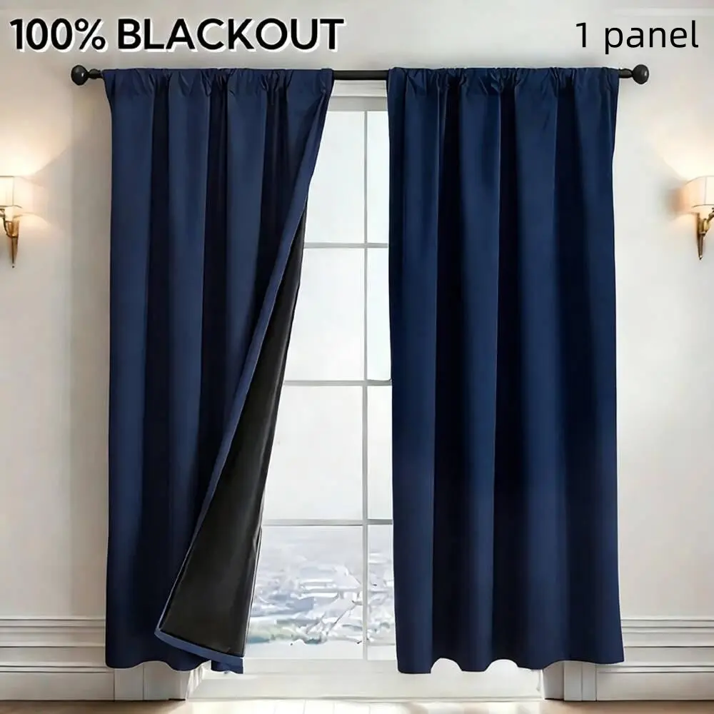 100% Blackout Rod Pocket Curtain with Black Liner, Thermal Insulated & Noise Reducing Solid Color Drapes, Blackout Curtains for Bedroom & Living Room, Blackout Window Cover, Noise Reduction Curtains, 1 Panel