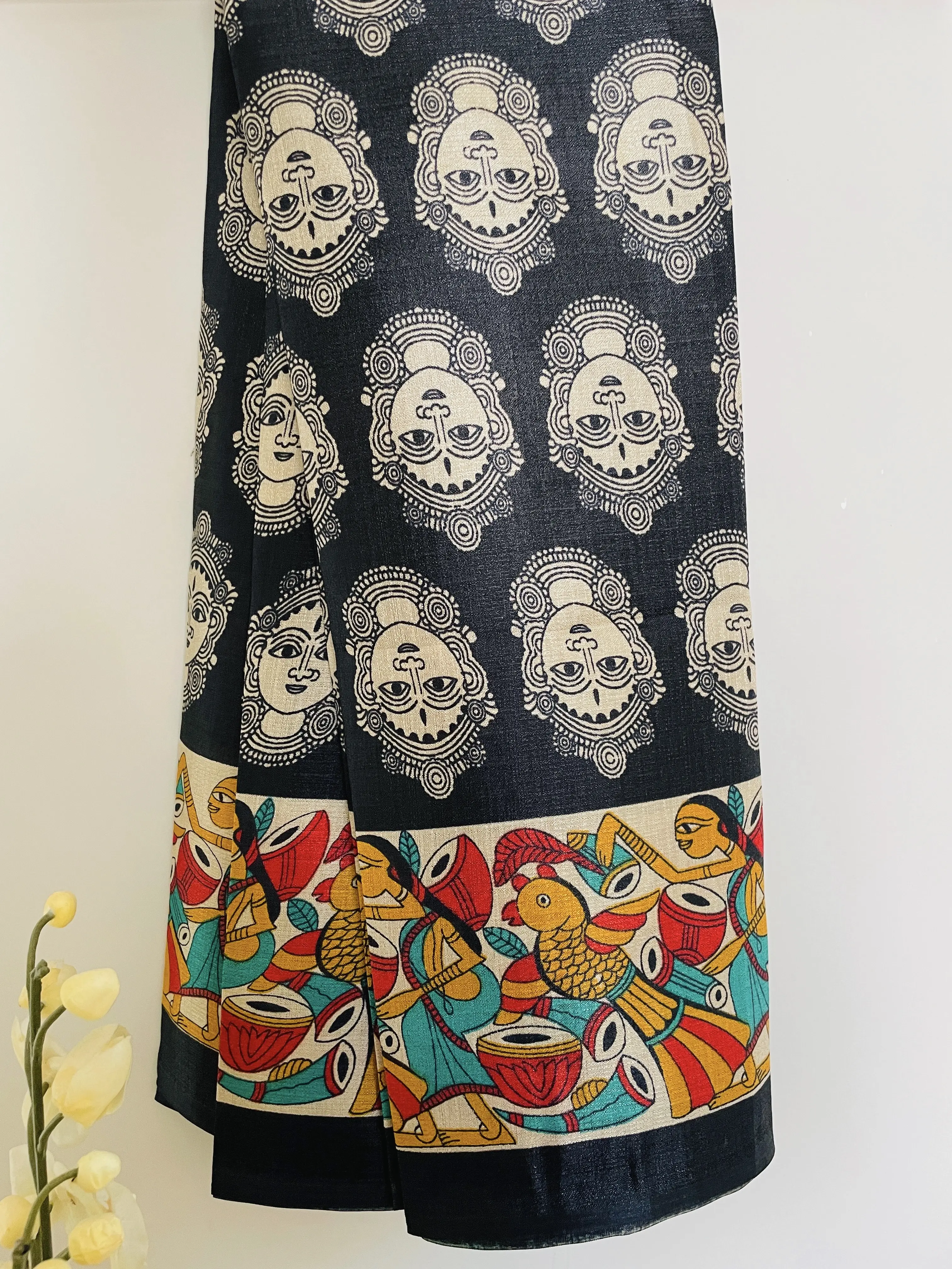 Traditional Elegance - Handcrafted Indian Silk Sarong Wrap with Block Print Design, Silk Scarf,  Beach Wrap Pareo